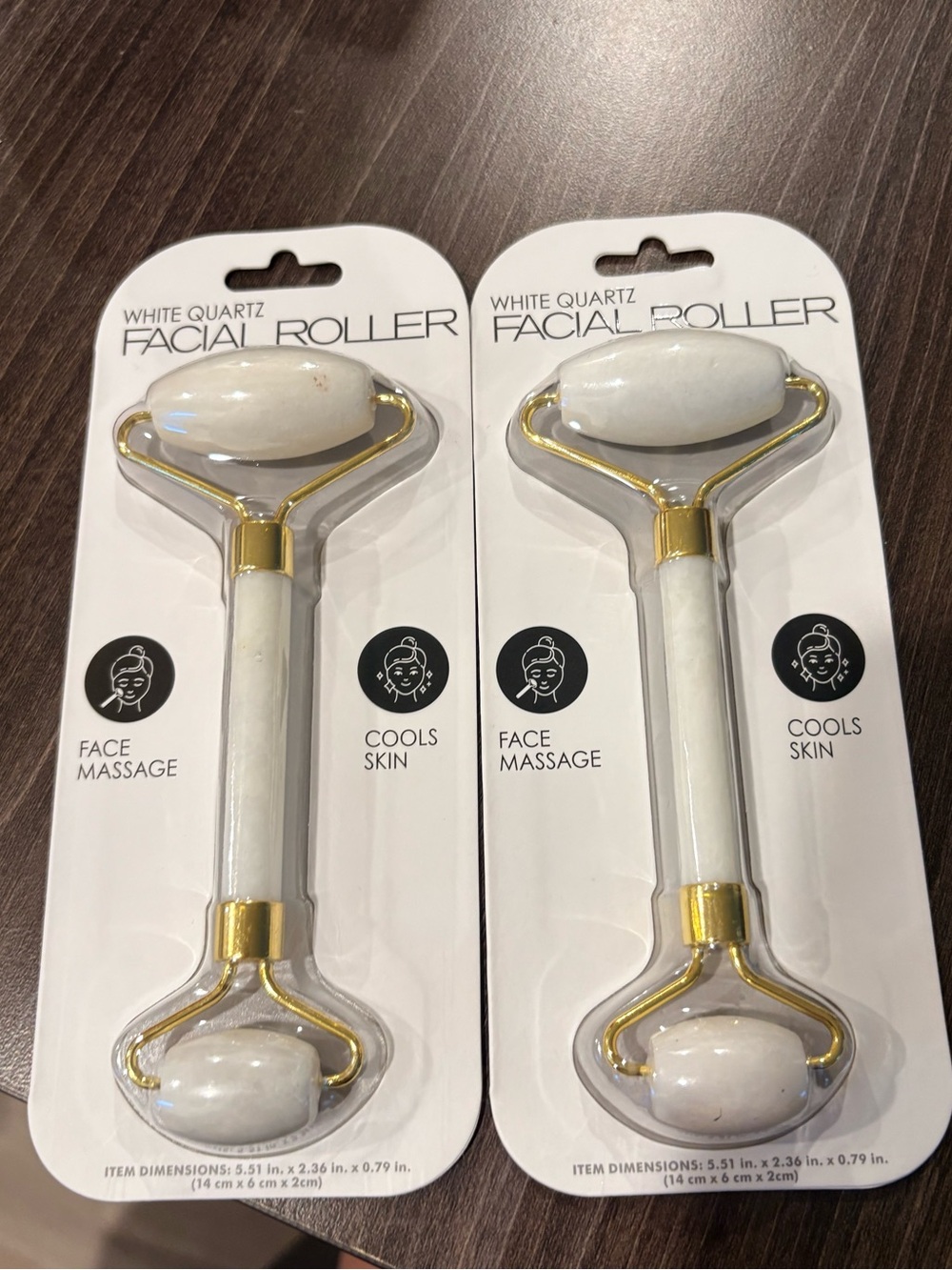 White Quartz Facial Roller with Gold Accents - Set of 2